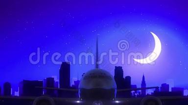 美国佛罗里达州迈阿密美国飞机起飞月夜蓝天线旅行